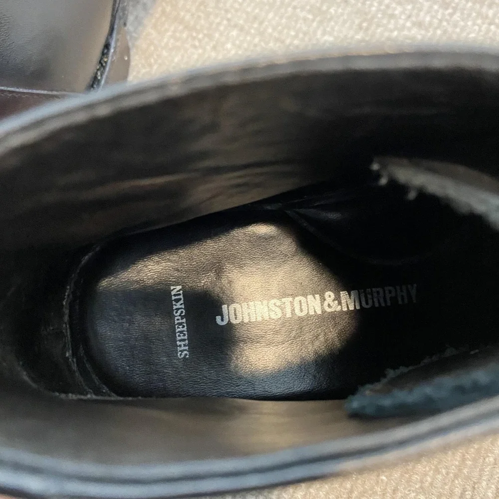 Johnston & Murphy Sheepskin Boots Mens Size 8.5M Black Leather Chukka Ankle